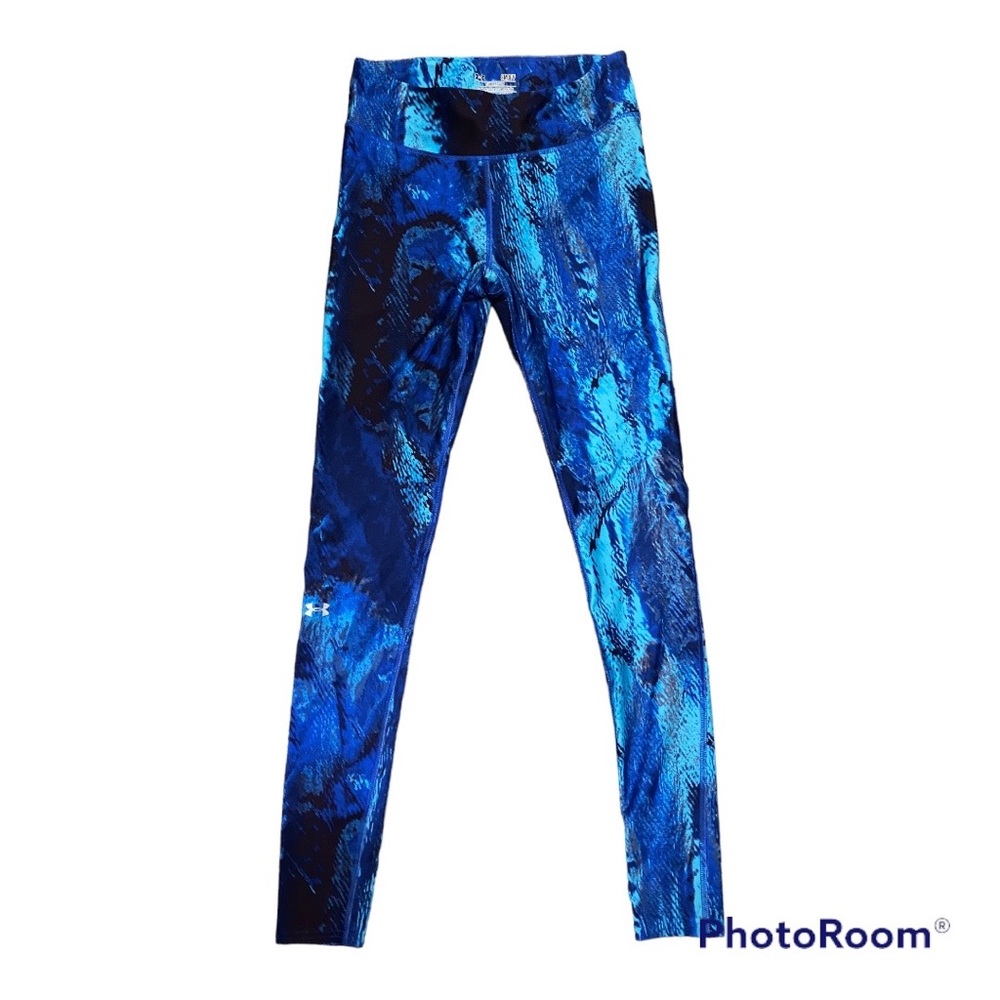 UNDER ARMOUR Ladies Compression Heatgear Leggings Splatter Blue Size Small